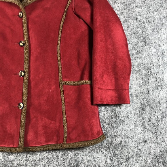 L.L.Bean Jacket Womens Petite Medium Red Faux Suede Sherpa‎ Lined Warm Coat - Picture 5 of 16